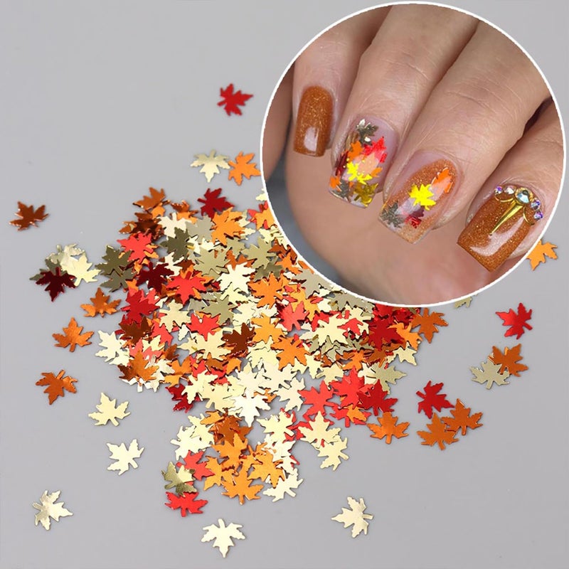 Vopintpy Thanksgiving Glitters Nails Sequins Fall Nail Glitter Sequins Autumn Maple Leaf Flakes Design Nails Charms Holographic Mixed Color 3D Confetti Nails Glitter for Women - Image 4